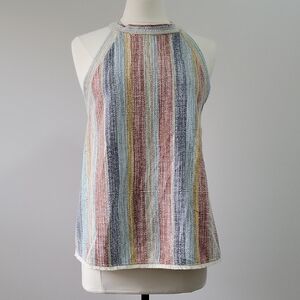 NWT W5 Anthropologie Womens Sz Large Multicolored Raw Edge Rainbow Halter Top